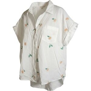 Lucky Brand Button Down Shirt Embroidered Orange Slices Size Large cotton